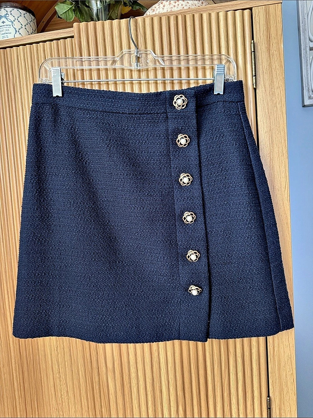 Ann Taylor Navy Tweed Button Mini Skirt Gold-Tone Buttons Worn Once